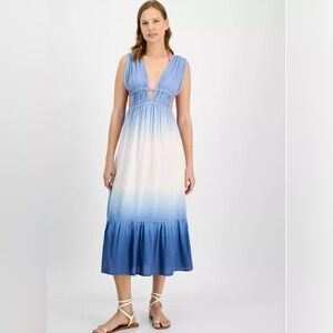 Raviya Women's Sleeveless Ombre Maxi Blue Dress Cover-Up Size S
